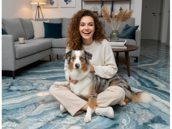 Голубой керамогранит под оникс в интерьере: эффект глубины, света и премиального дизайна