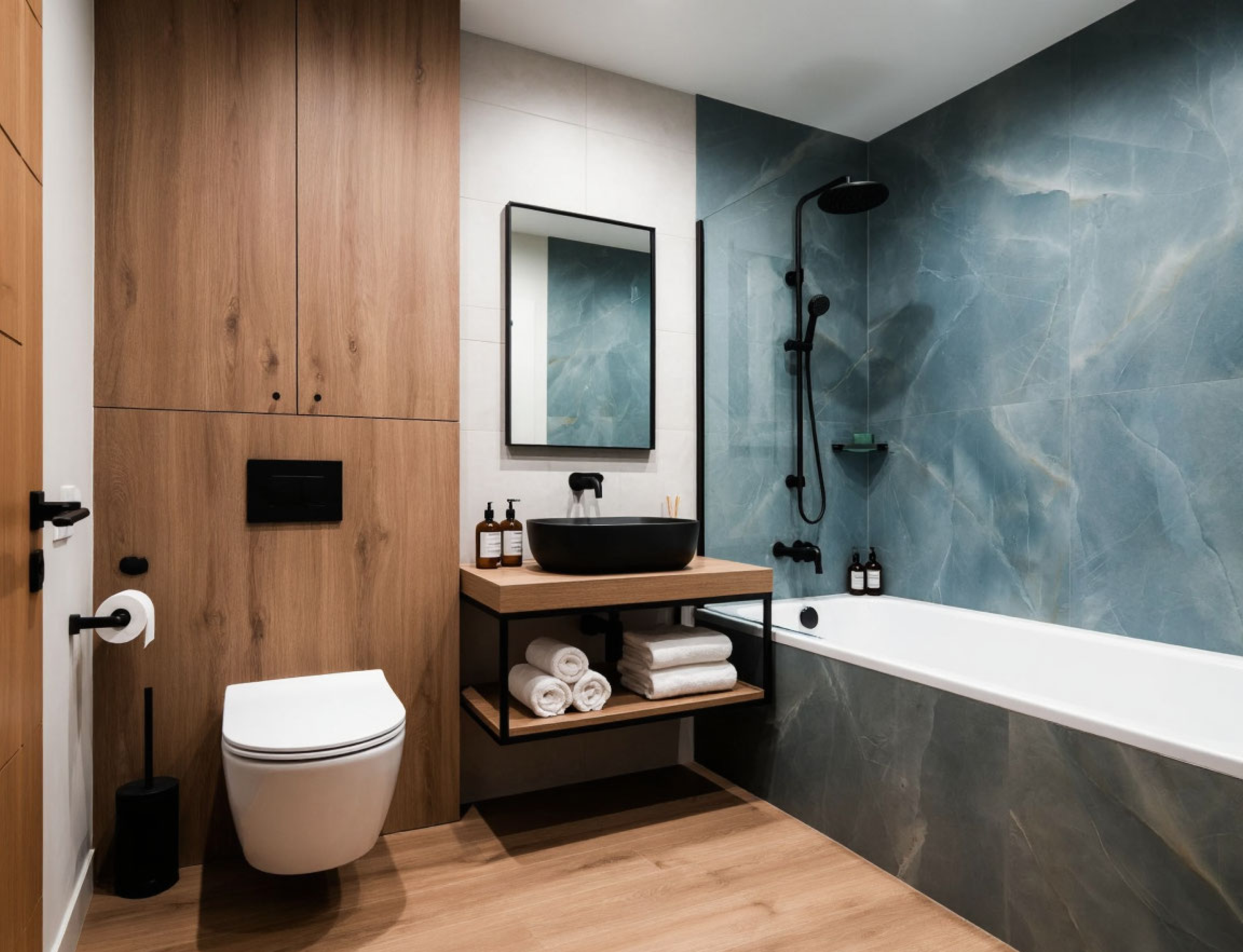 Как сочетать голубой керамогранит под оникс с другими материалами