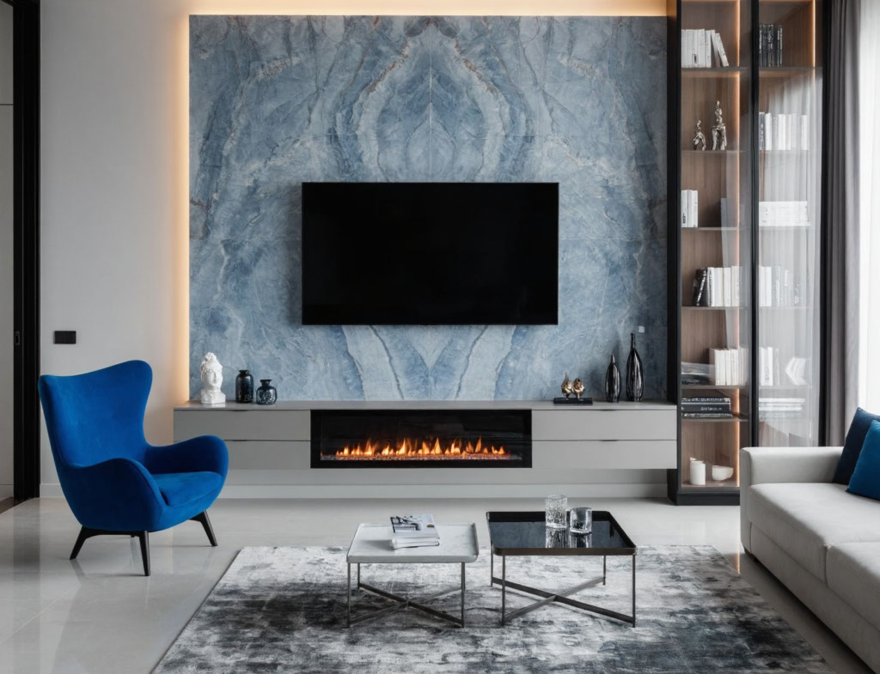 С какими стилями интерьера сочетается голубой оникс